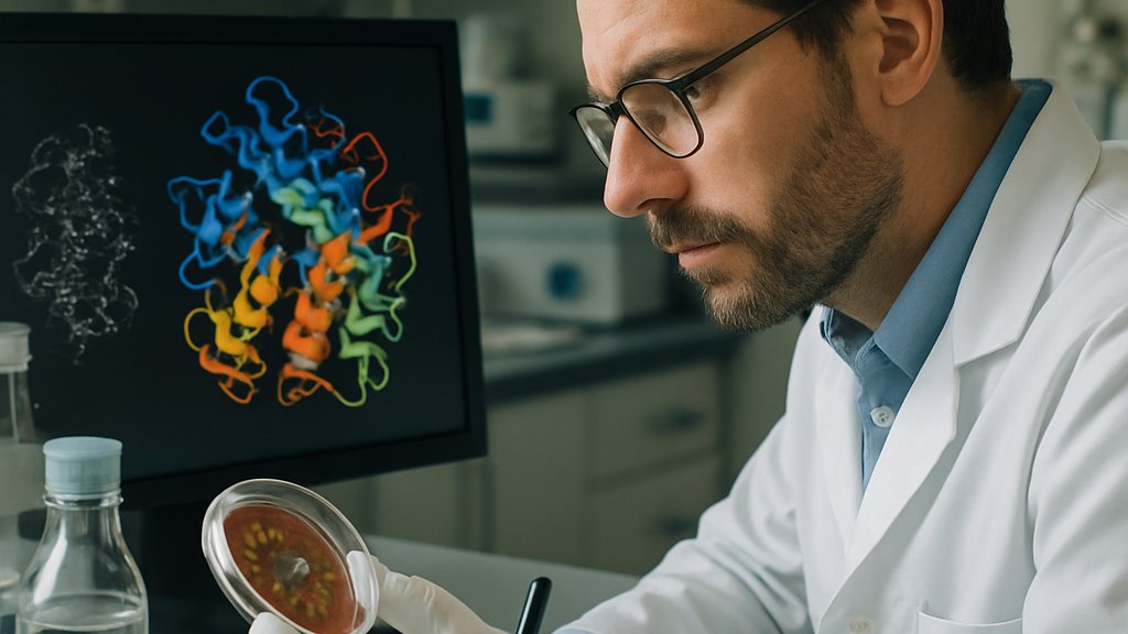 Scientist using AI Drug Design tools in a real laboratory environment