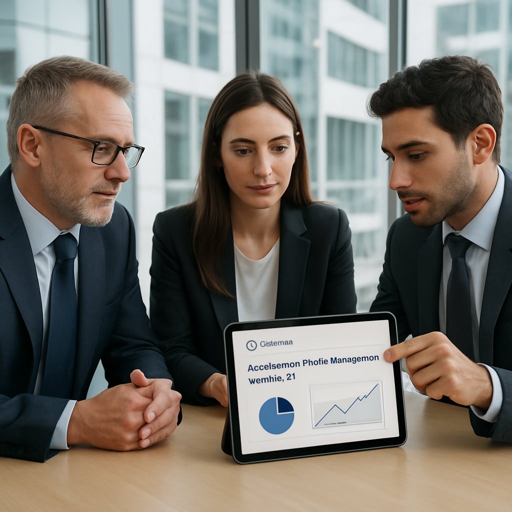 Business team reviews autonomous wealth management by OneVest Wealth in a boardroom.