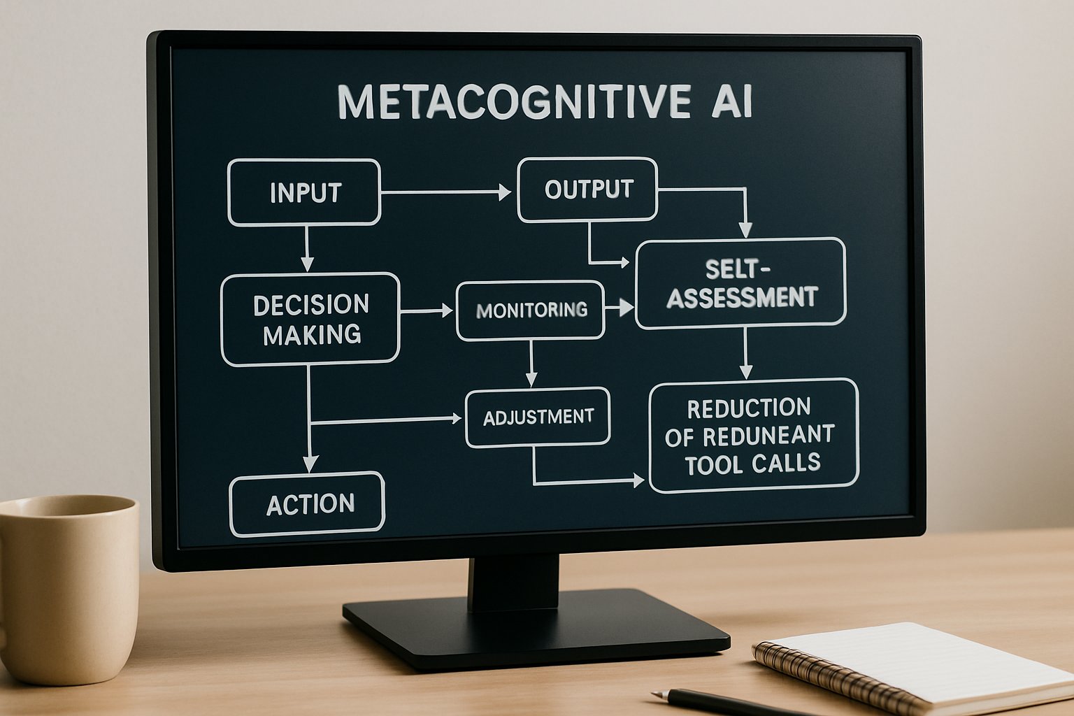 Computer screen displaying Metacognitive AI workflow diagram