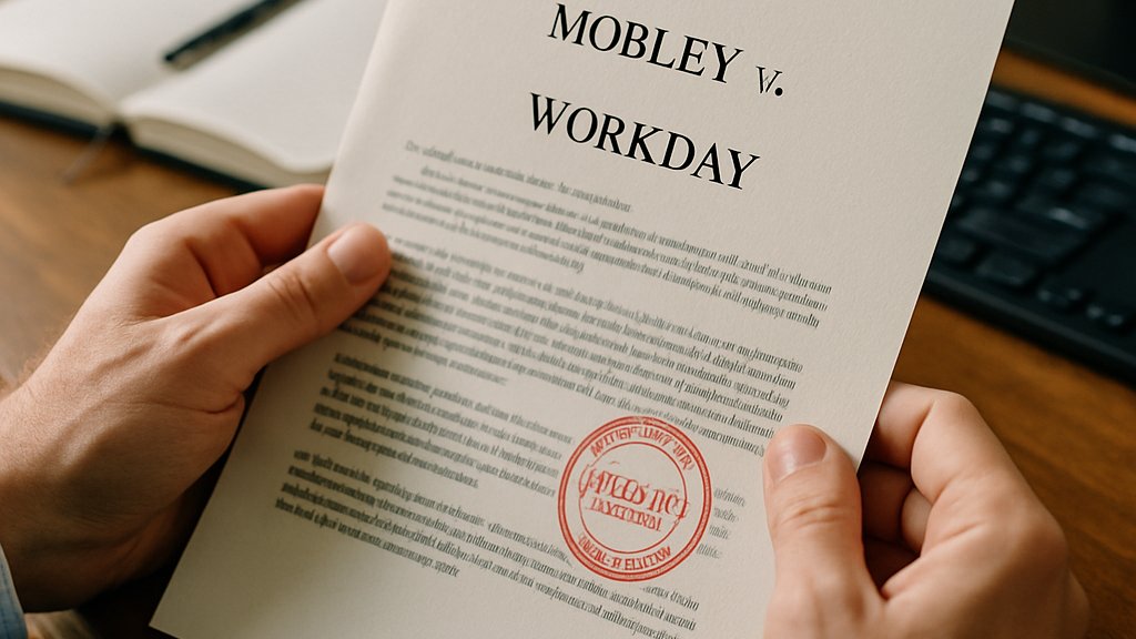 Employment Law document titled Mobley v. Workday case on lawyer's desk.