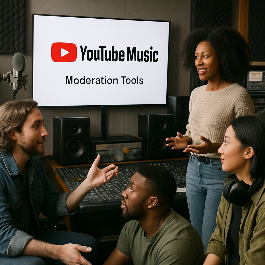 Creators discuss moderation tools for YouTube Music in authentic studio setting.