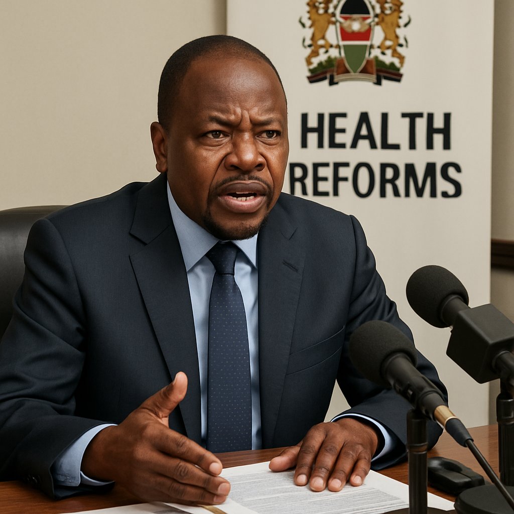 Kenyan government official discusses Kenya Health AI reforms at a press conference.