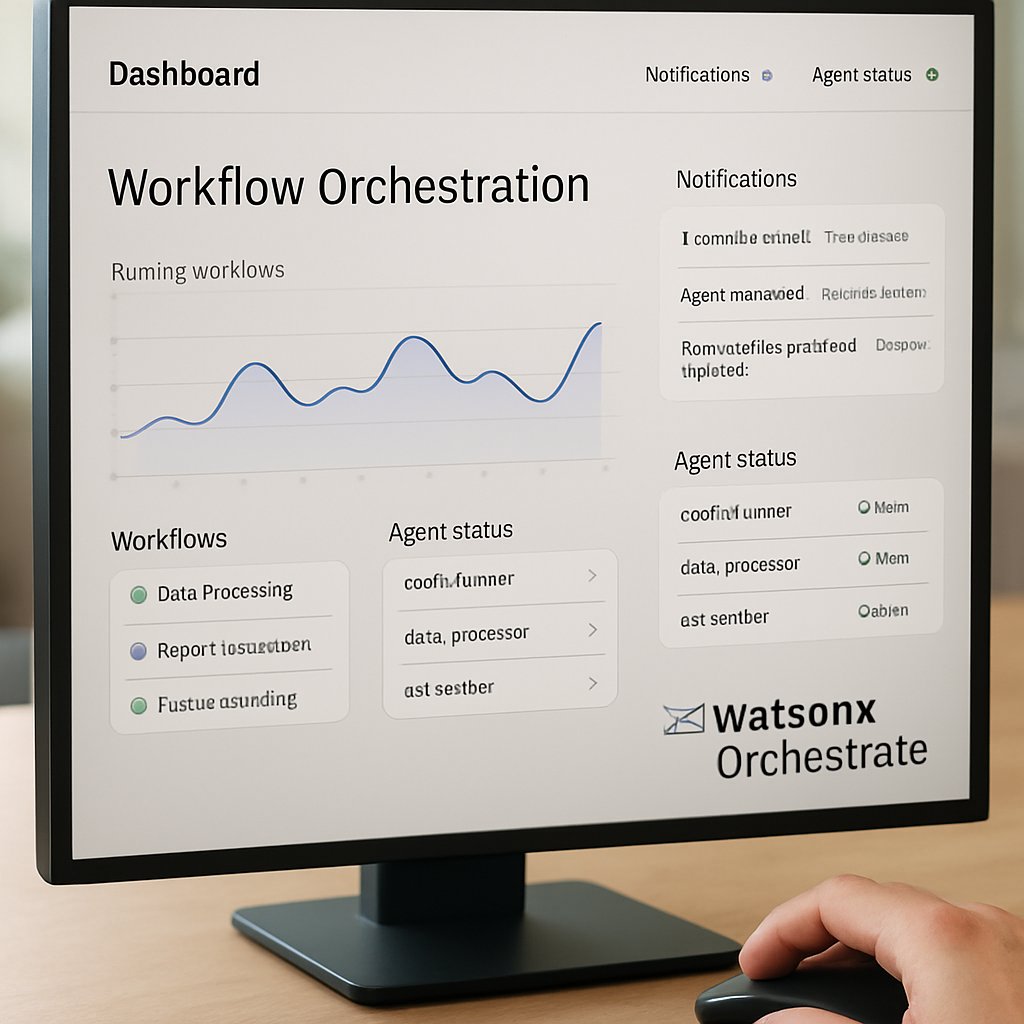 watsonx Orchestrate dashboard in use on a professional computer setup.