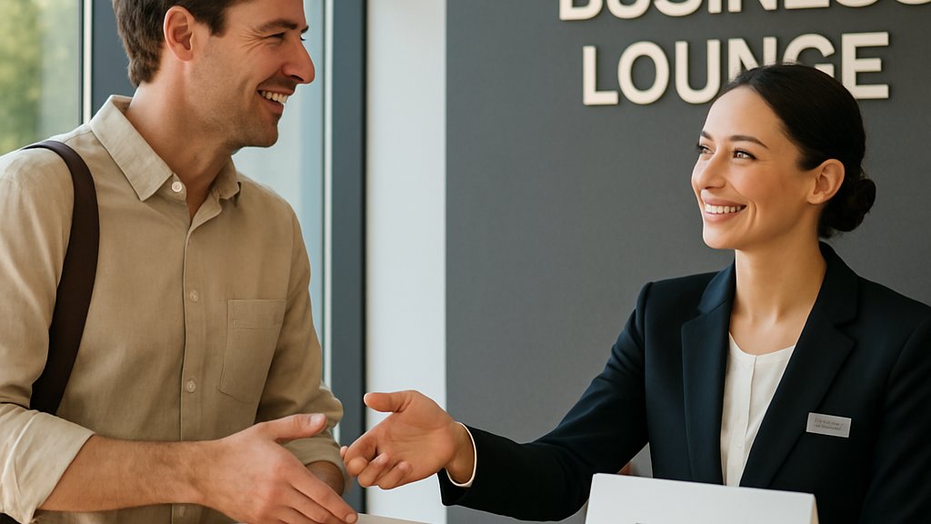 Customer Service help desk staff assisting a customer in a bright office.