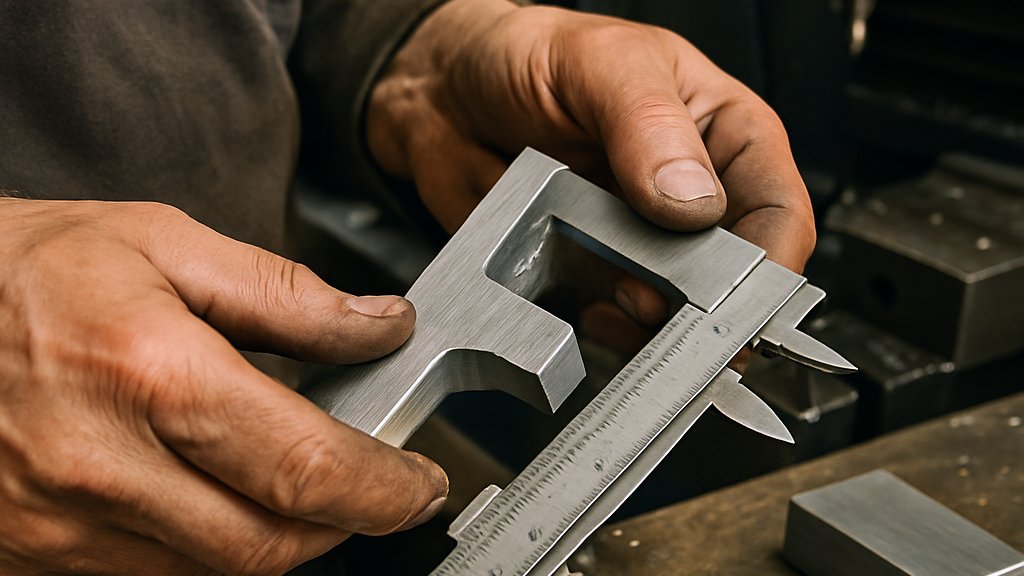 Automated Metal Fabrication engineer inspecting precision parts