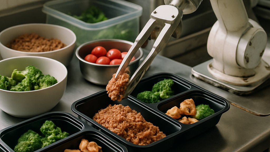 Food Physical AI precision food portioning at a commercial prep station