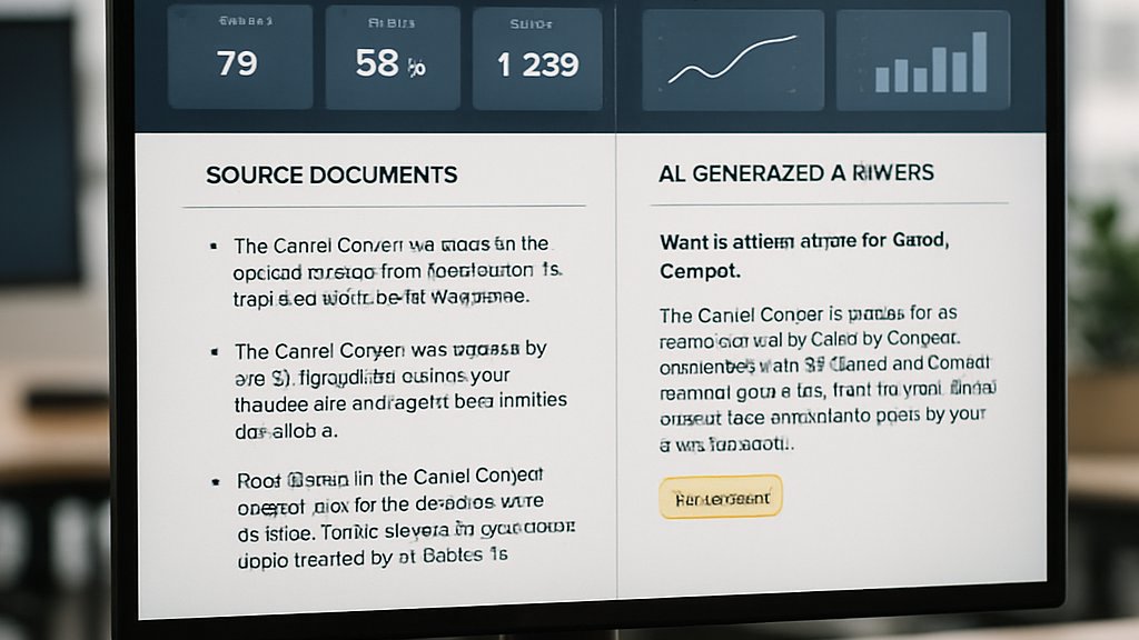 Computer screen showing RAG Attribution provenance metrics and Llama model document analysis.