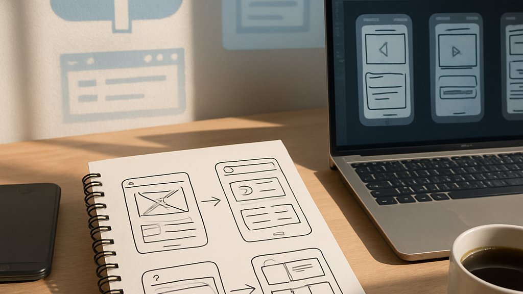 AI Product Design workspace with interface sketches and cloud deployment screens