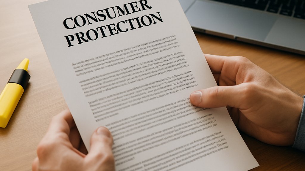 Legal compliance review for consumer protection document in office.