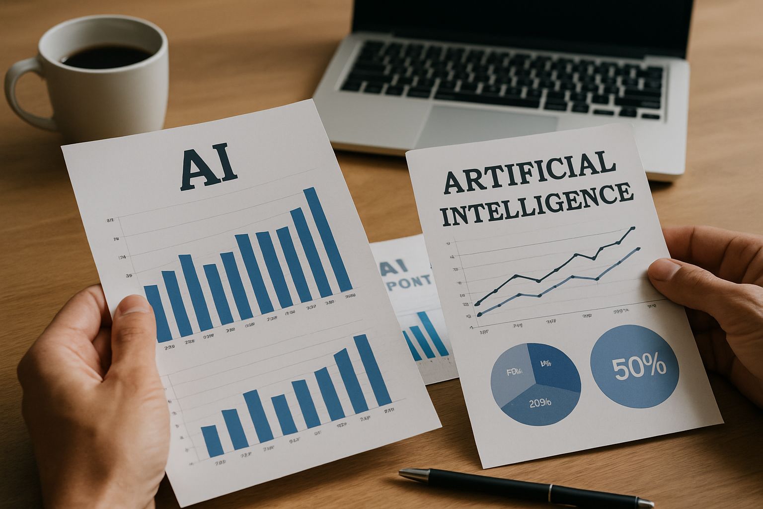 Documents highlighting AI investment risk on real office desk
