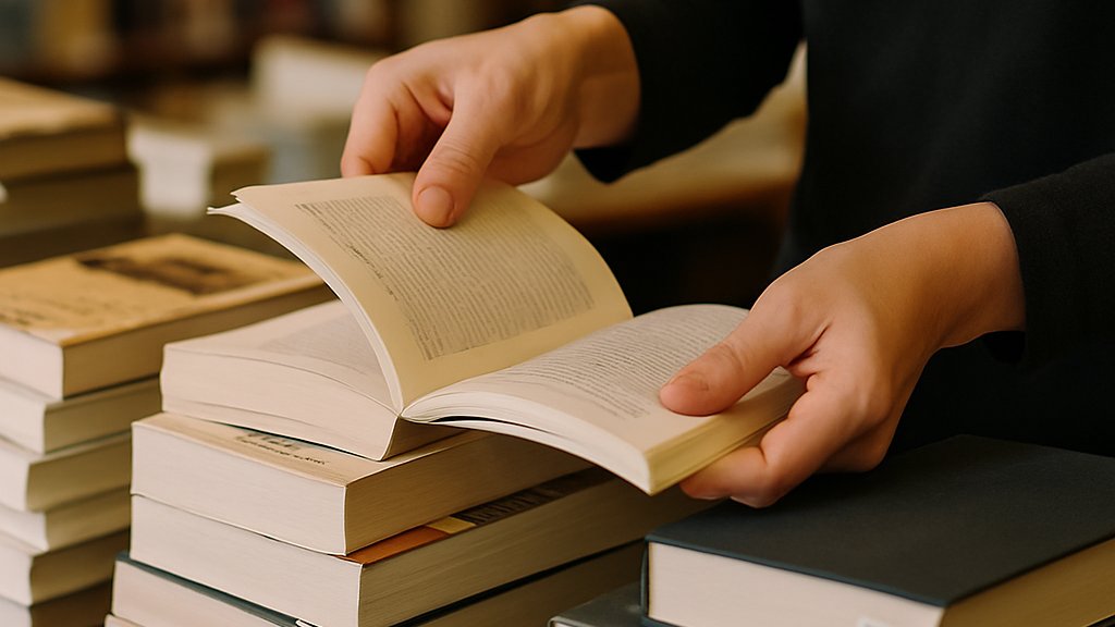Bookstore staff reviewing AI Written Books amid copyright concerns