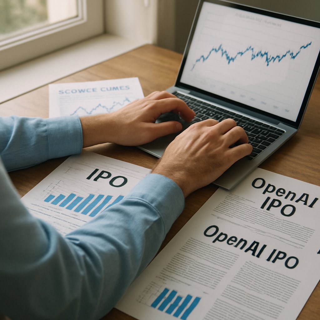Financial analyst reviewing documents for OpenAI IPO valuation.