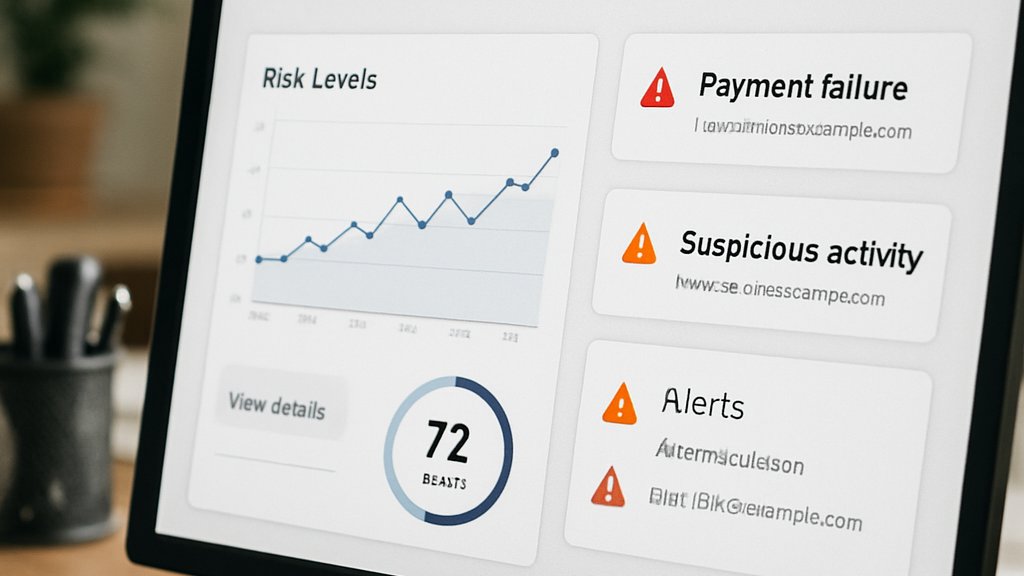Risk Management workflow and trust scores displayed on a desktop monitor.