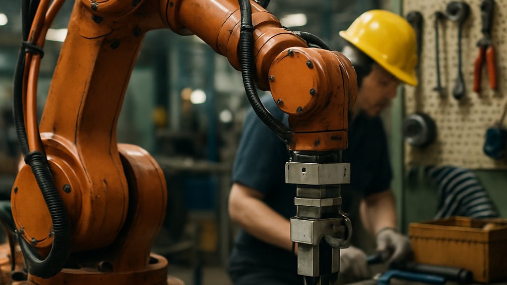 Industrial robot working in the Robot Data Factory assembling electronics.