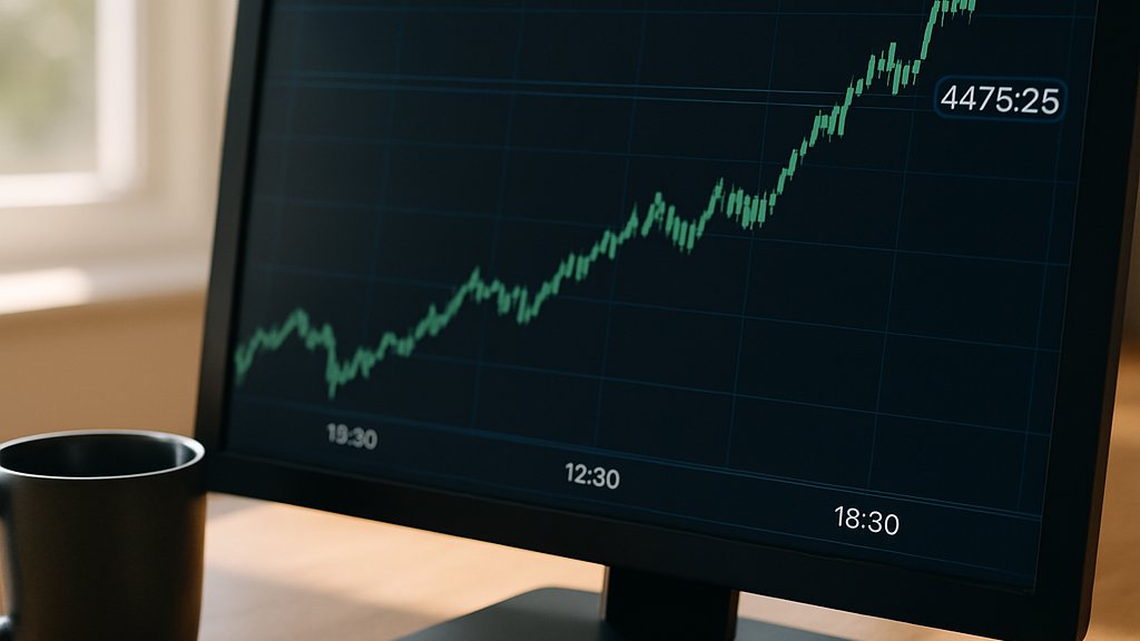Financial chart displaying S&P 500 Market Surge in natural office setting.