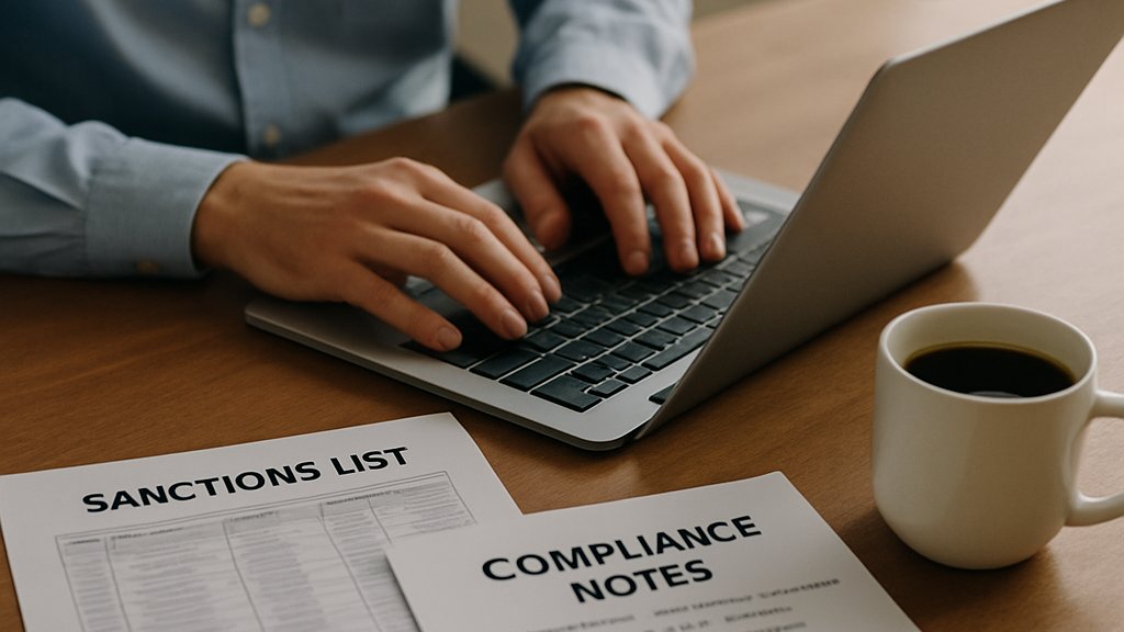 Financial analyst using Regulatory Intelligence AI for sanctions research