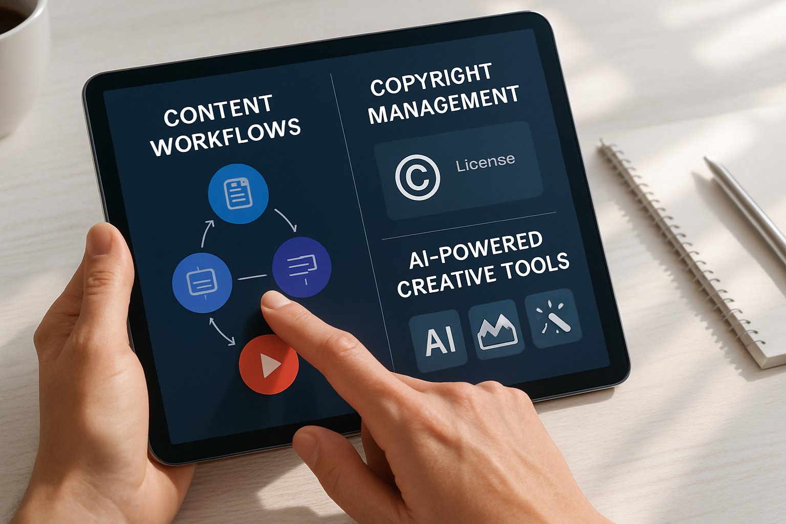 Workflow management on tablet enabled by AI Creative Infrastructure tools.