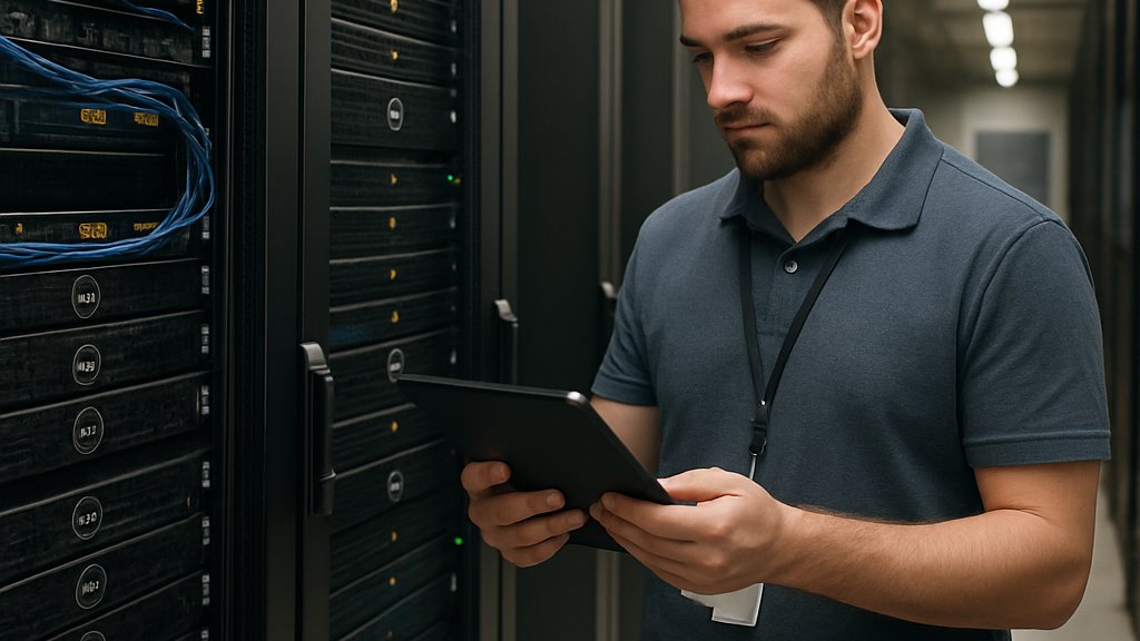 Edge AI Connectivity technician in secure data center with Dell servers