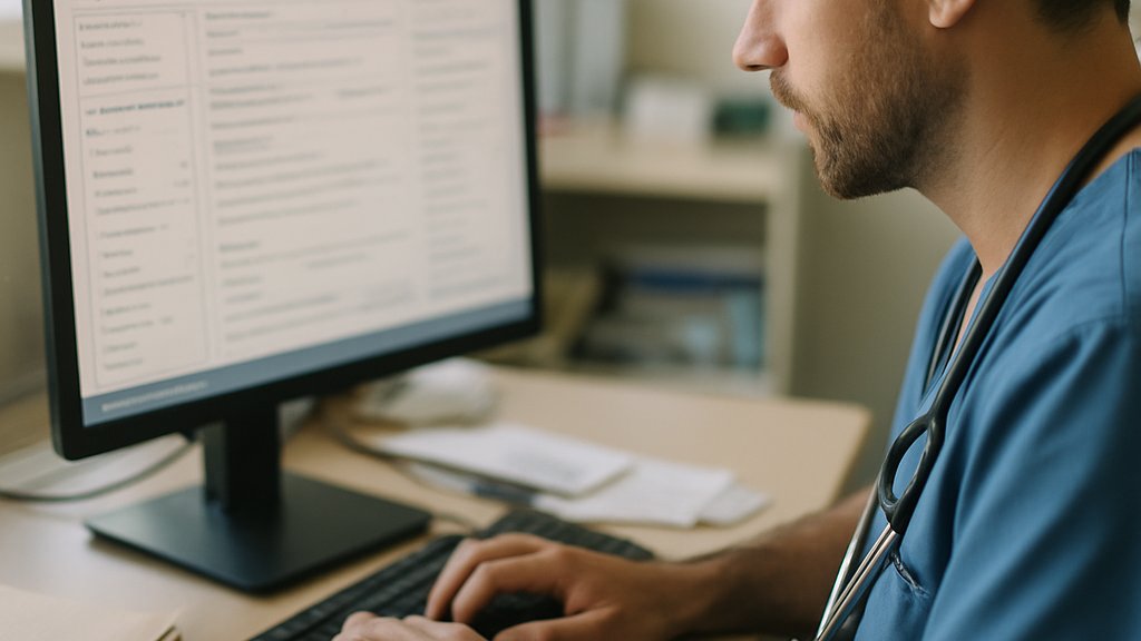 Clinician using secure records system for Healthcare Compliance in clinic