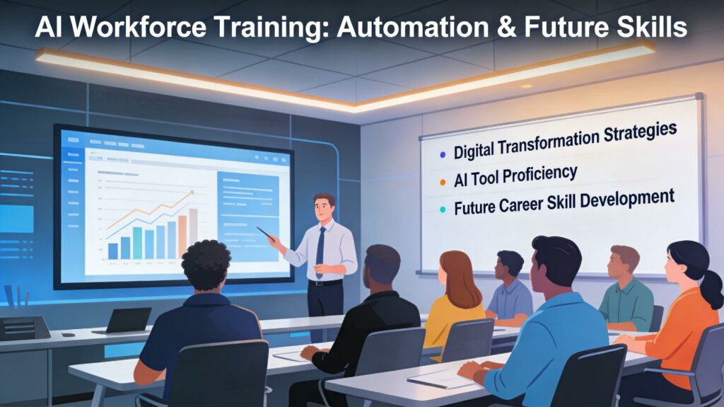 Professionals learning AI workforce training and automation skills