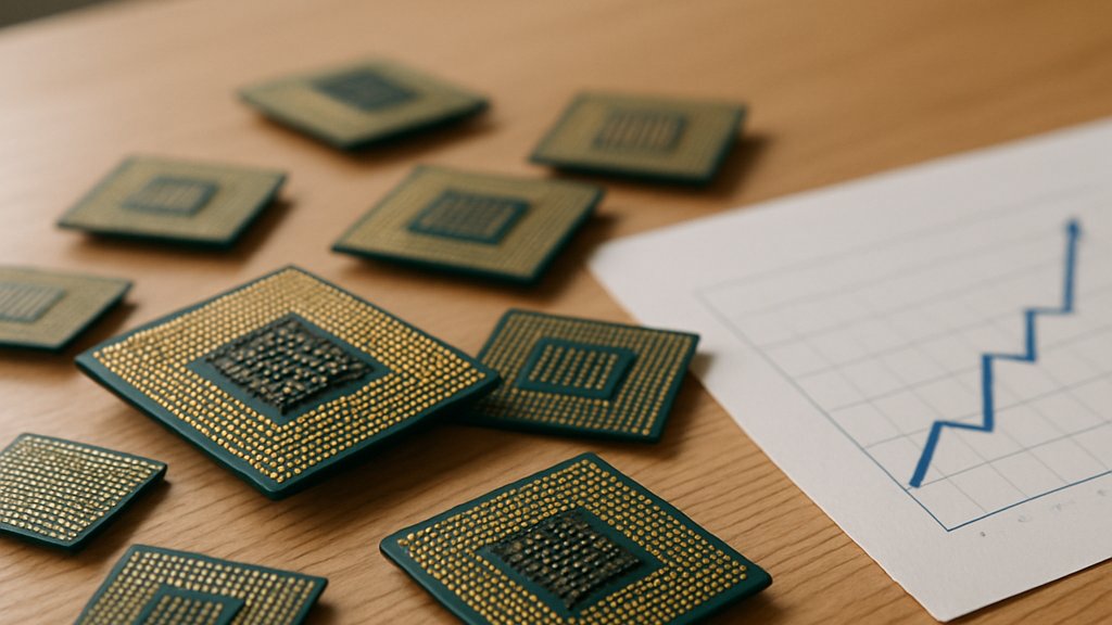 Semiconductor chips on desk representing growth in AI Chip Stocks.