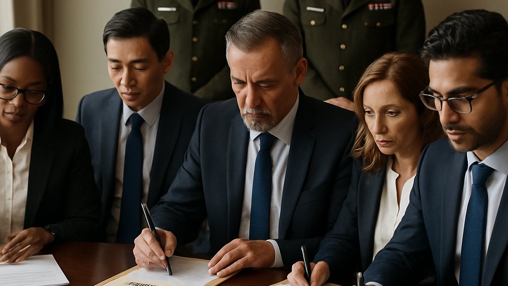 Executives sign classified AI contracts with military oversight present.