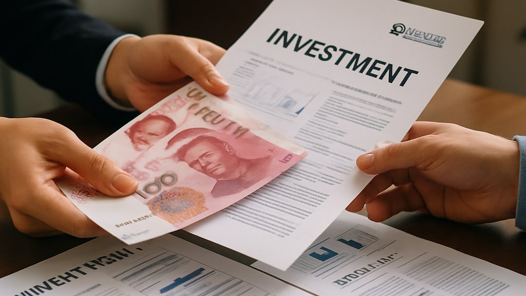 Hands exchanging investment papers for the China Mega Round funding event.