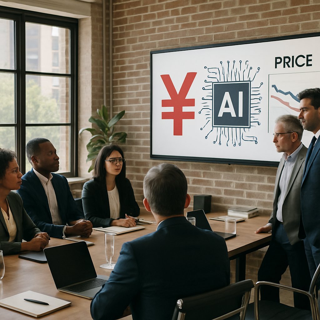 Silicon Valley leaders analyzing China AI affordability in an office setting.