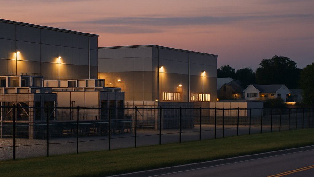 Suburban data center view highlighting Data Center NIMBY neighborhood concerns