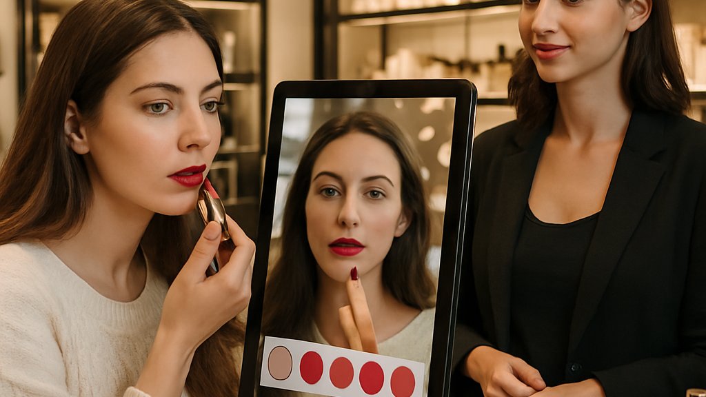 AI Marketing powered beauty tech in retail store with smart mirror