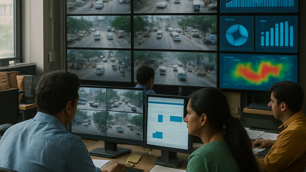 Smart City control room in Patna monitoring urban surveillance footage.
