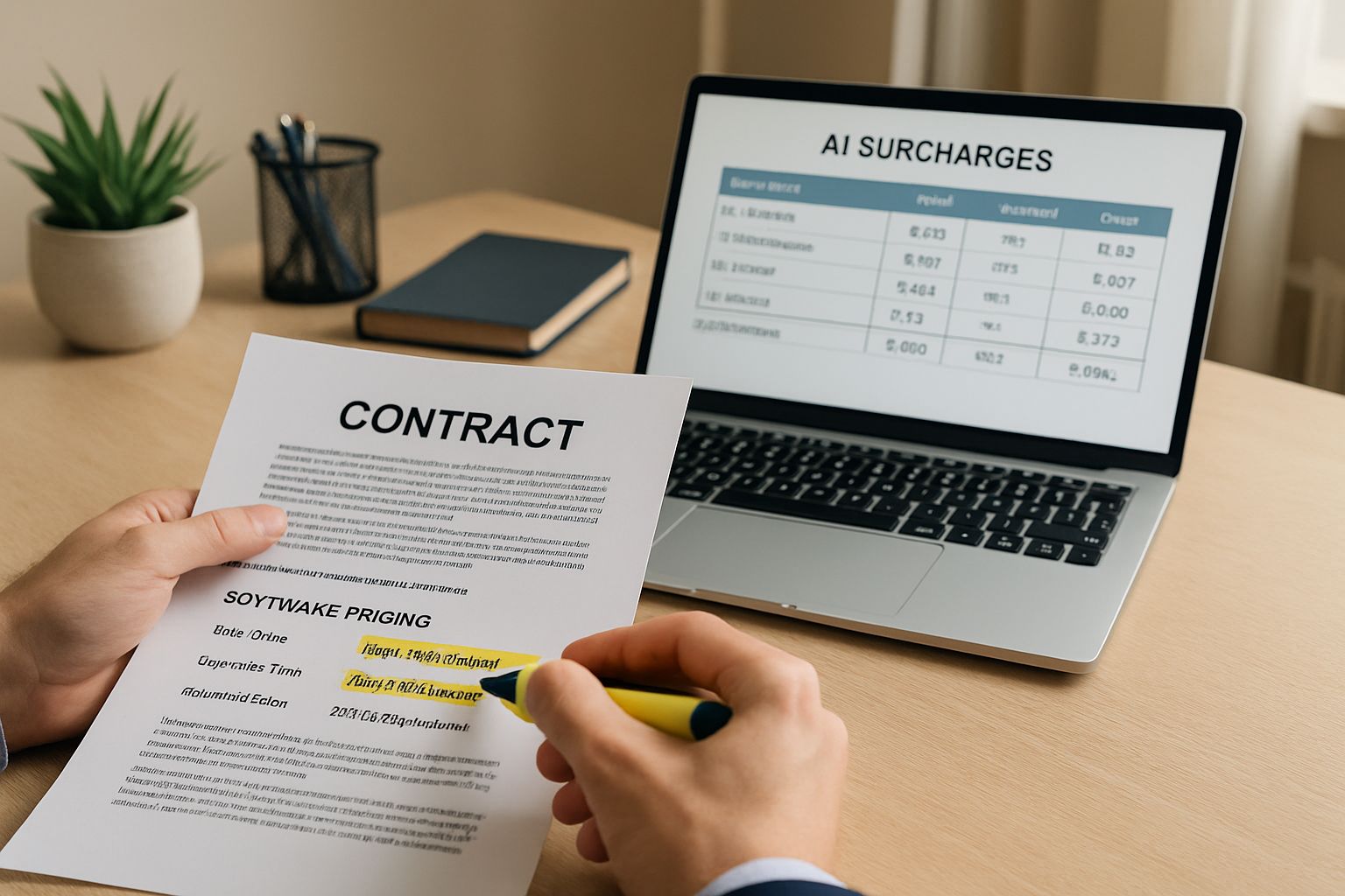 Software AI Tax highlighted in software pricing contracts and spreadsheets.