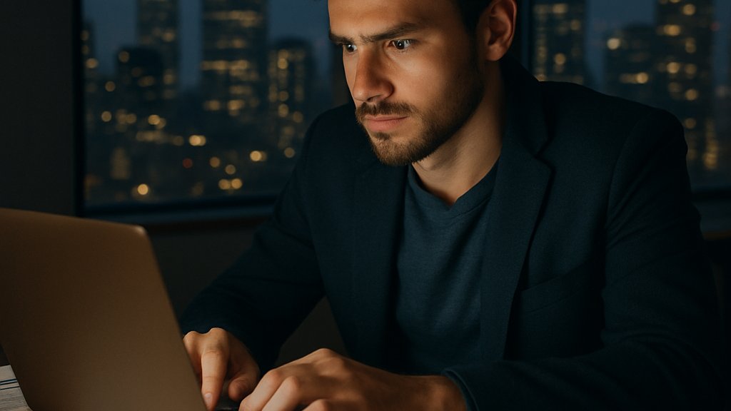 Startup founder working during AI Funding Surge in modern office environment.