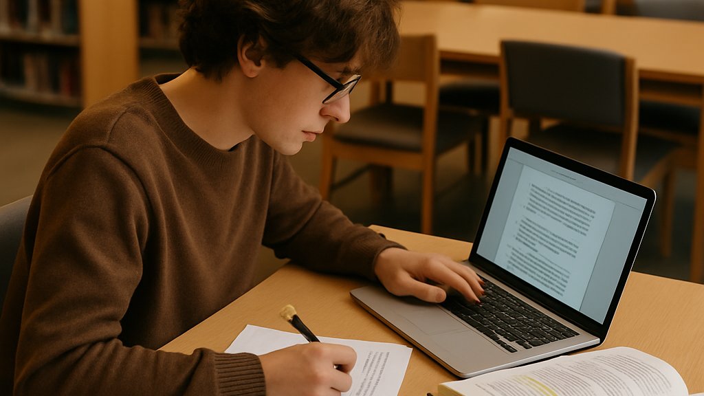 Student studying with laptop for AI Education practice and review