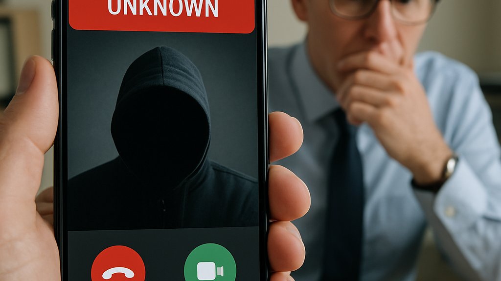 Smartphone screen warning about Deepfake Fraud call attempt