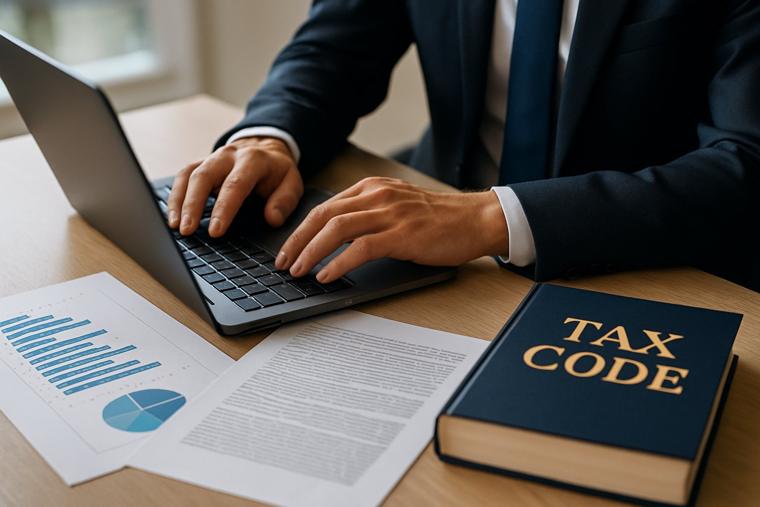 AI Content Regulation taxes and financial documents on an office desk.