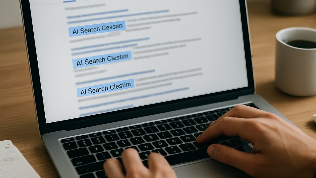 Laptop screen highlighting AI Search Citations in authentic workspace view.