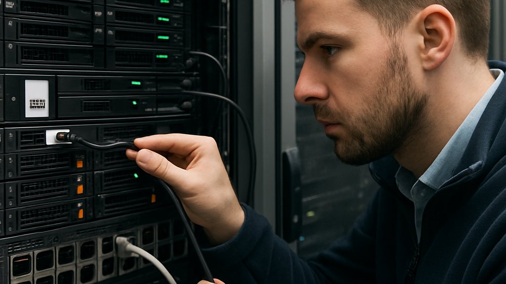 Technician inspects memory sources in server racks for LLM Development transparency.