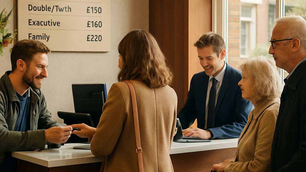 UK hotel reception with visible room pricing amid collusion investigation