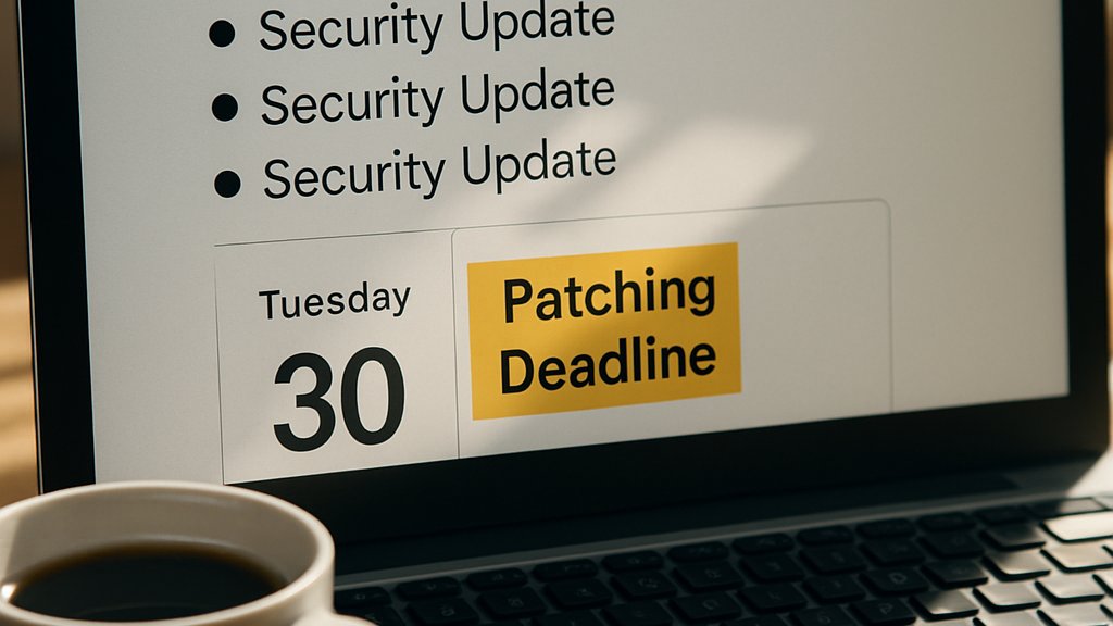 Computer screen displays patching deadline reminder for security updates