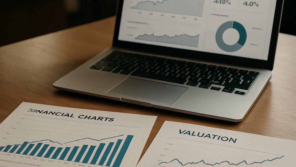 Strategic Capital financial charts and valuation dashboard on office desk
