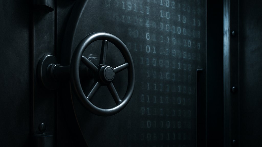 Bank vault reflects digital code, representing Banking Shadow AI security risks.