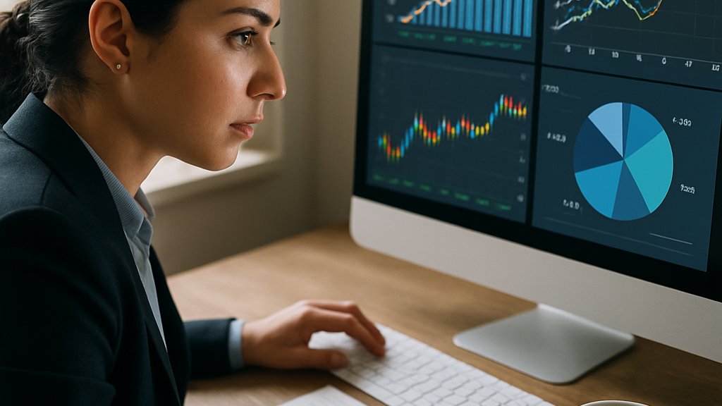 Venture Analyst reviewing startup data on computer dashboard