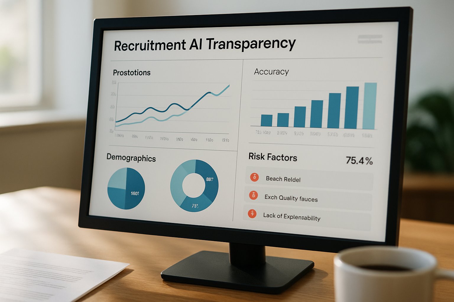 Recruitment AI Transparency analytics dashboard on office computer screen