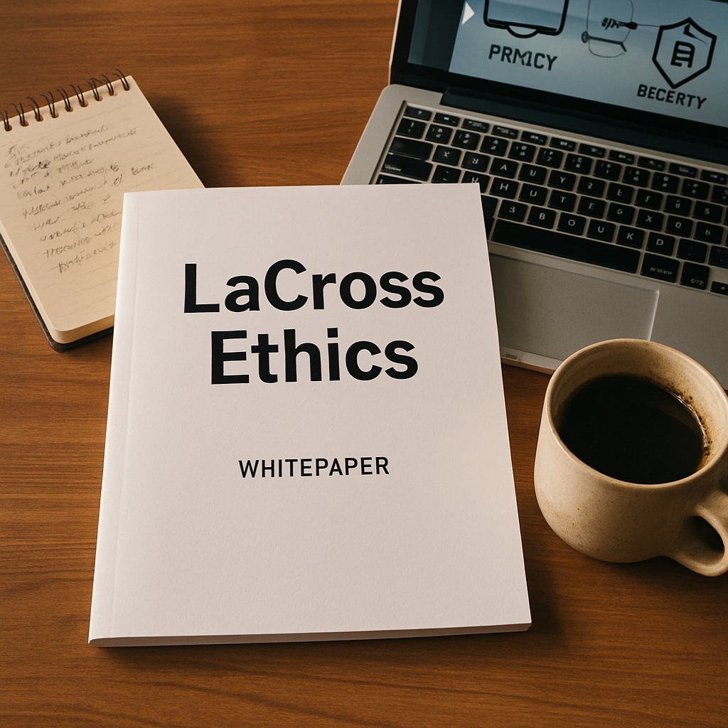 Printed LaCross Ethics whitepaper and notes on a desk.