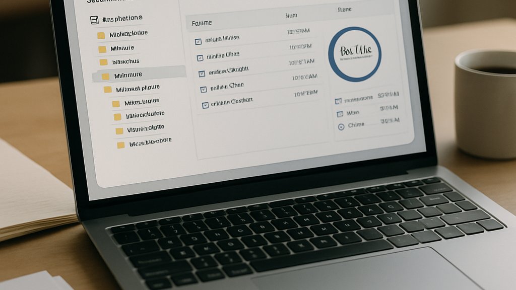 Laptop workspace showing Unstructured Data Management file organization