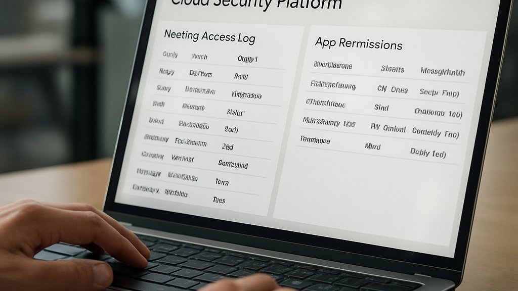 Laptop view of AI Identity Security access logs and permissions analysis