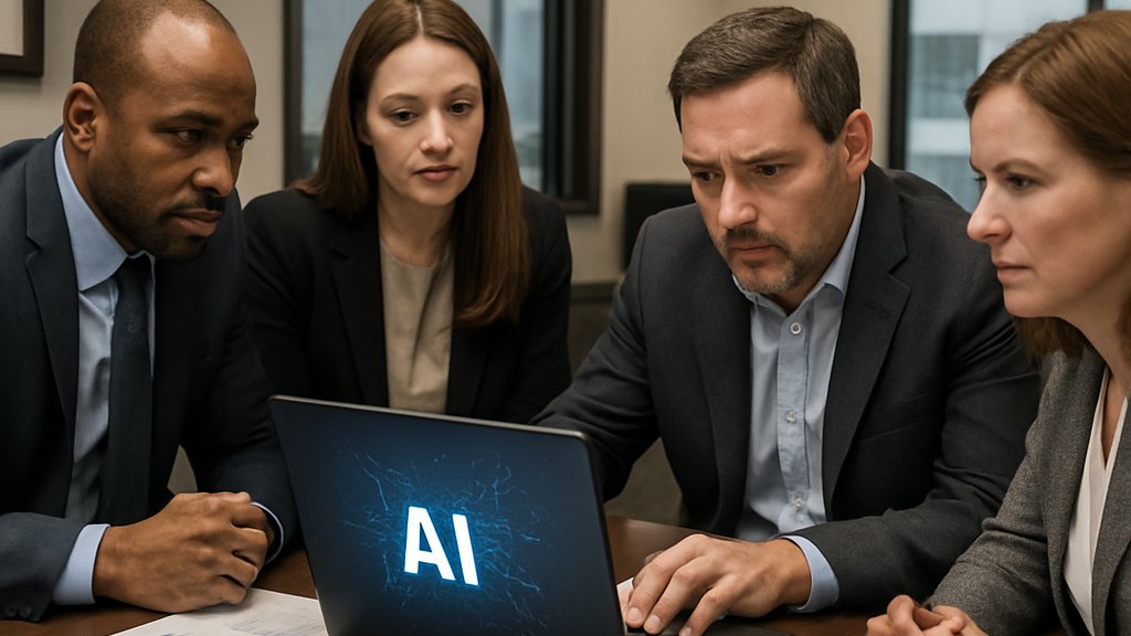 Finance AI Disruption meeting in a financial services office with analysts and managers