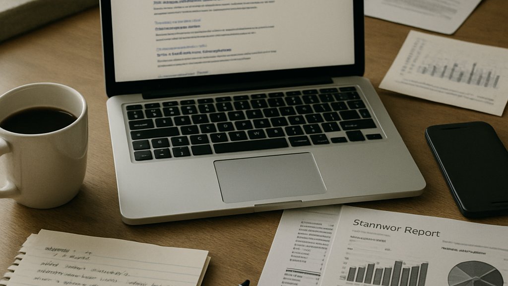 Financial analyst desk with AI Market Intelligence search and research tools