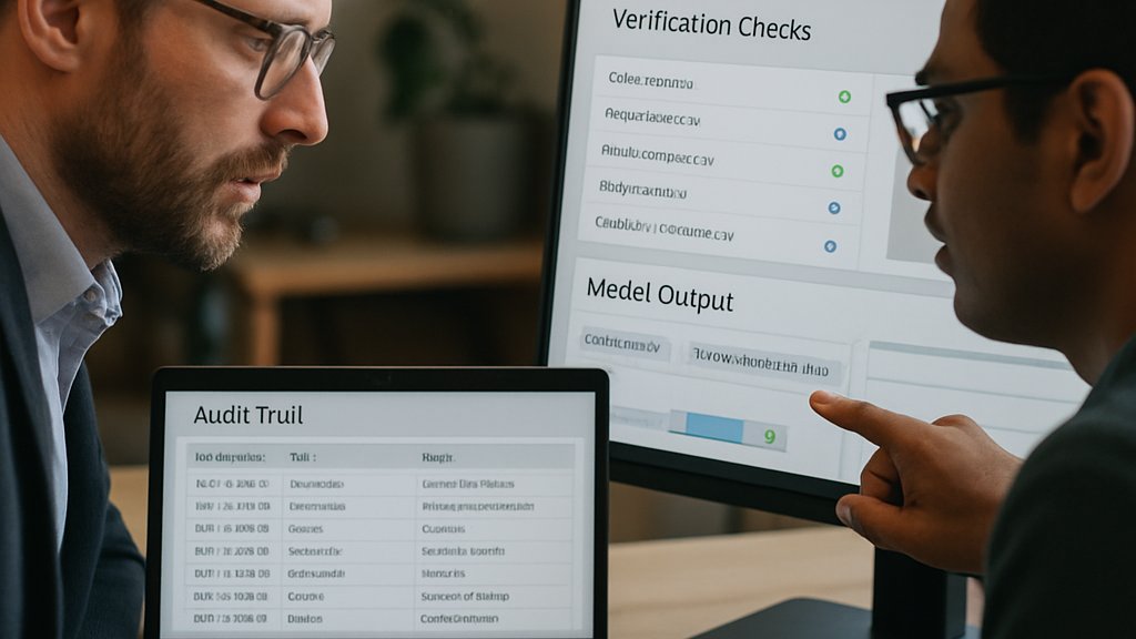 Verifiable AI Startup audit trail dashboard on laptop for trust and proof